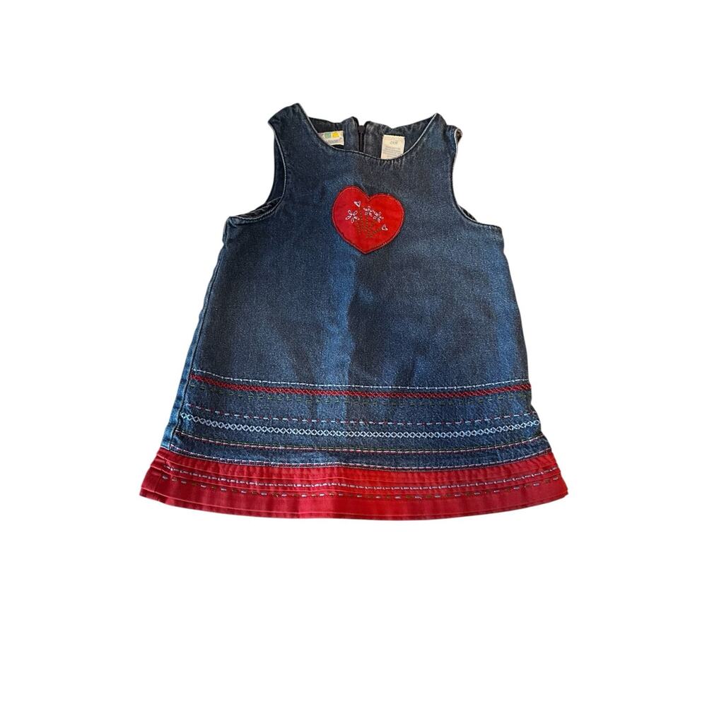 Miniwear Baby Toddler Girl’s Denim Jumper Dress Size 24M Heart Logo Embroidered